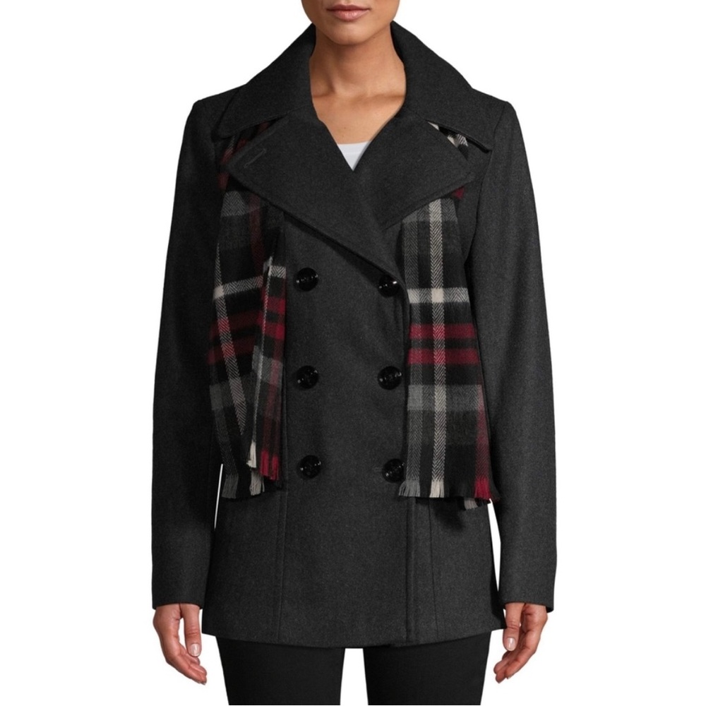 LONDON FOG • Charcoal Wool-Blend Double-Breasted Peacoat, 1X - Picture 16 of 16